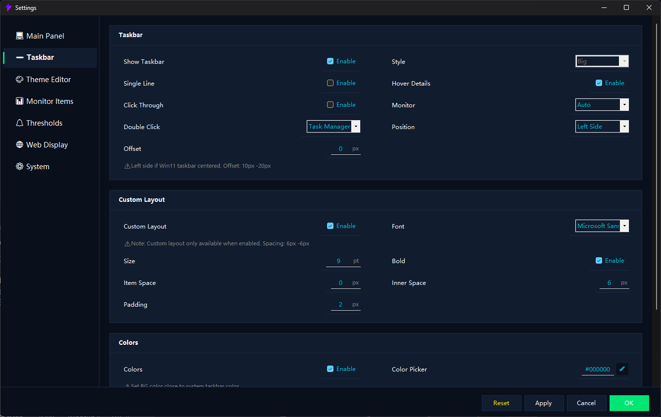 Taskbar settings