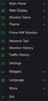 Tray menu and widget controls