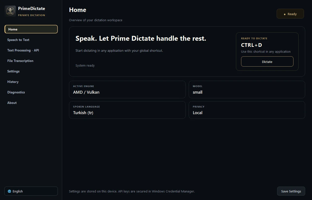 PrimeDictate premium dashboard